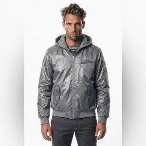 🧊 Members Only Silver‎ Bomber Hoodie Jacket 🧥 Zip-Up | Size Medium